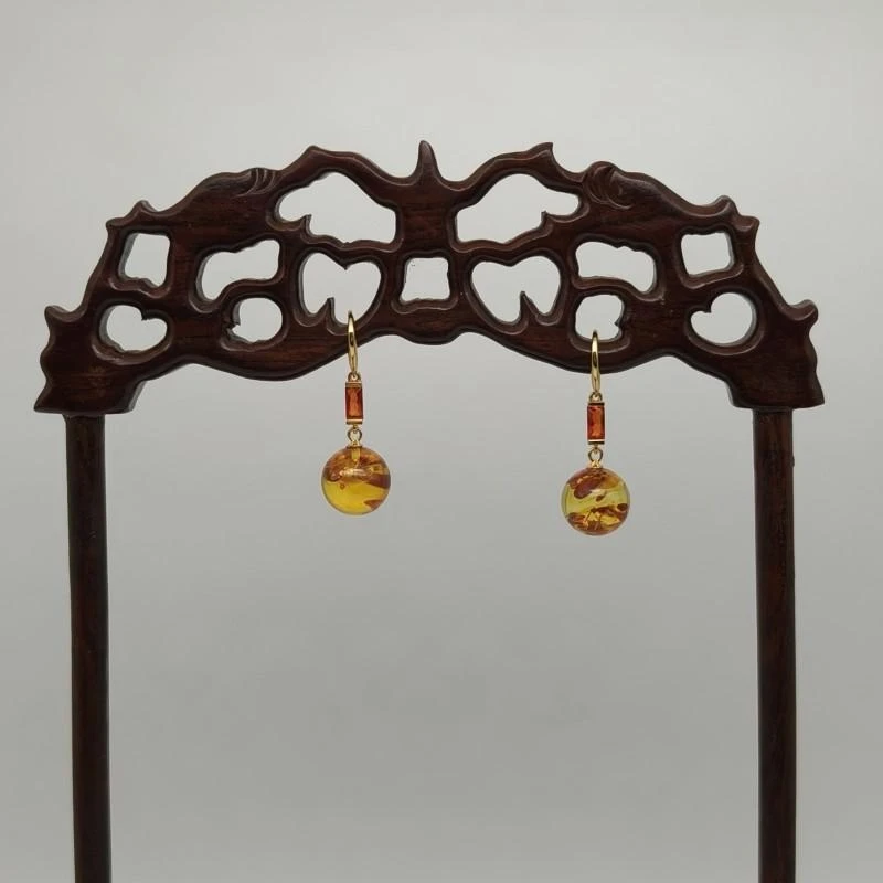 花珀桶珠耳钩XSJ