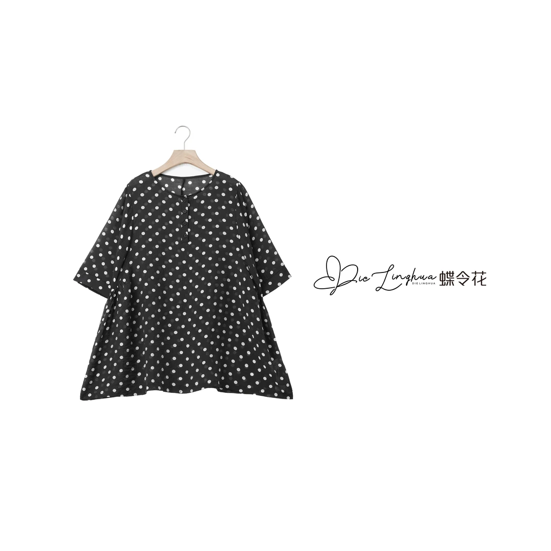 蝶令花夏季超薄港式复古波点百搭宽松中长款波点衬衫BD-24830