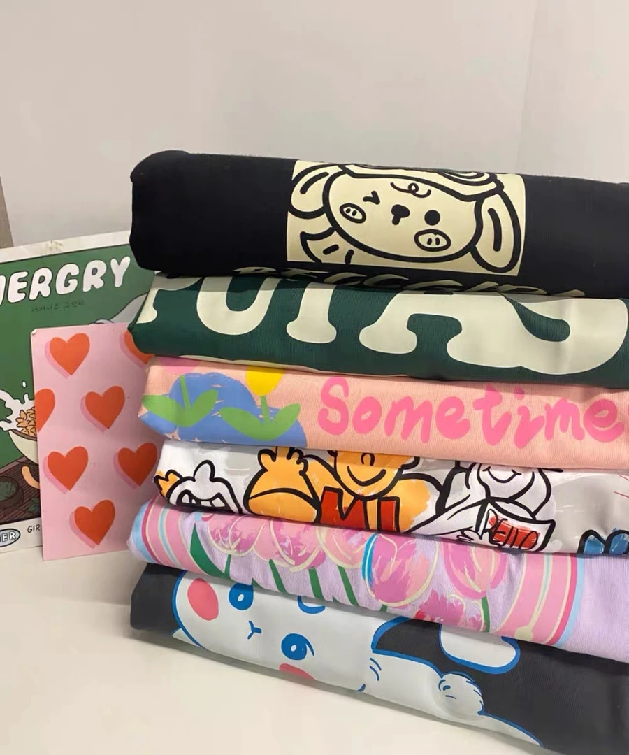 【178-195】纯棉短袖T恤趣味印花女美式潮牌重磅宽松显瘦上衣