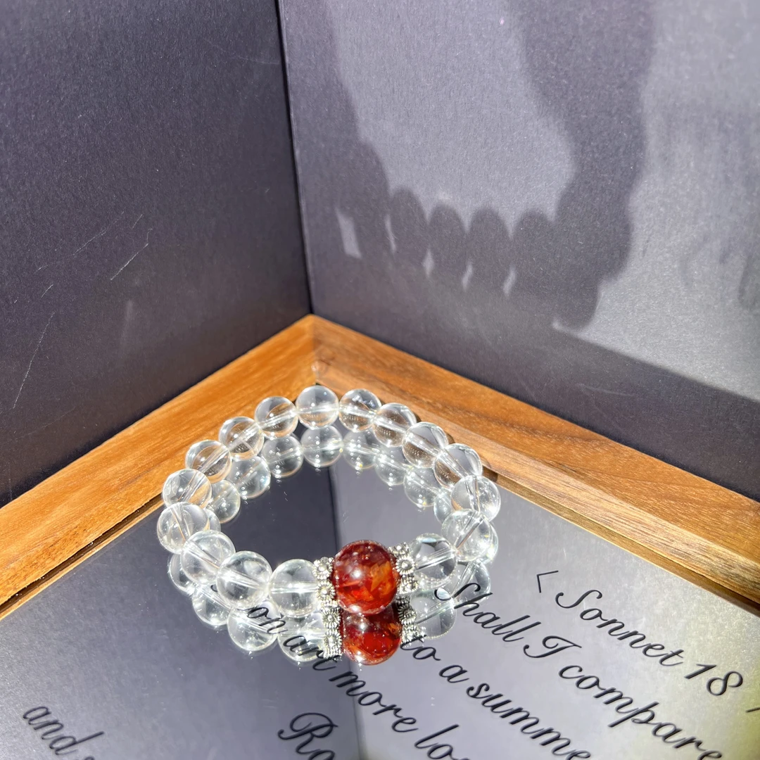 【枫林】红胶花白水晶水晶手串 天然水晶默认微暇
