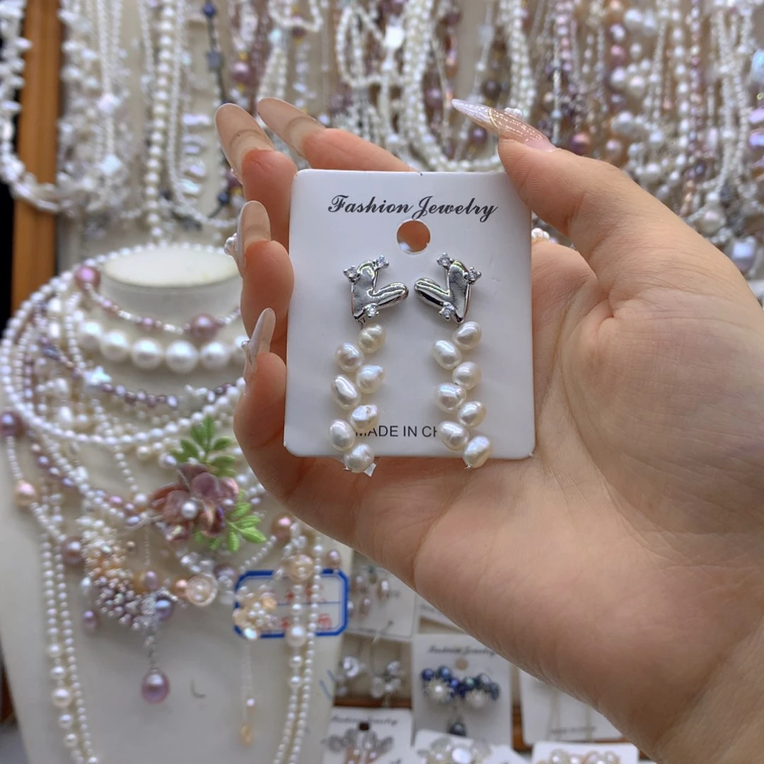 合金淡水珍珠耳饰