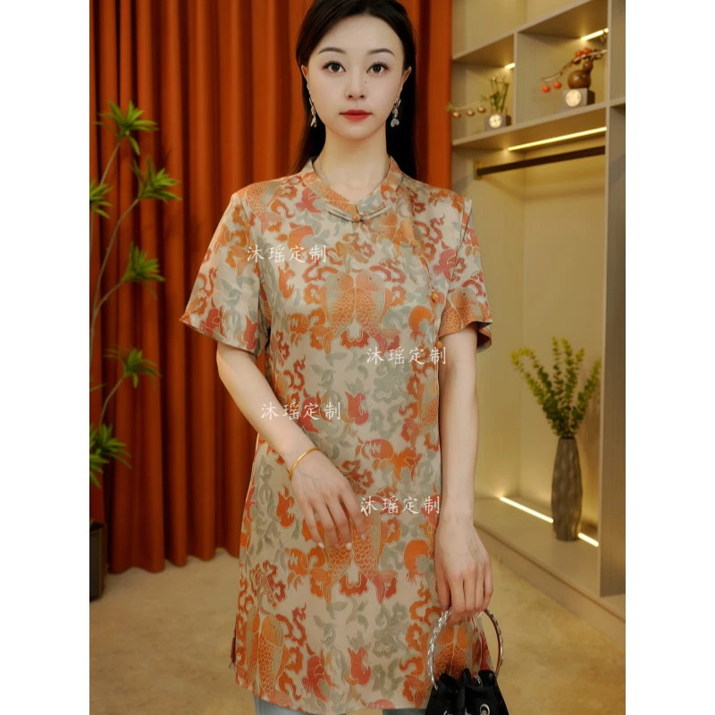 【向晴】2025新款新中式盘扣花色短修身显瘦减龄气质款时尚女士上衣