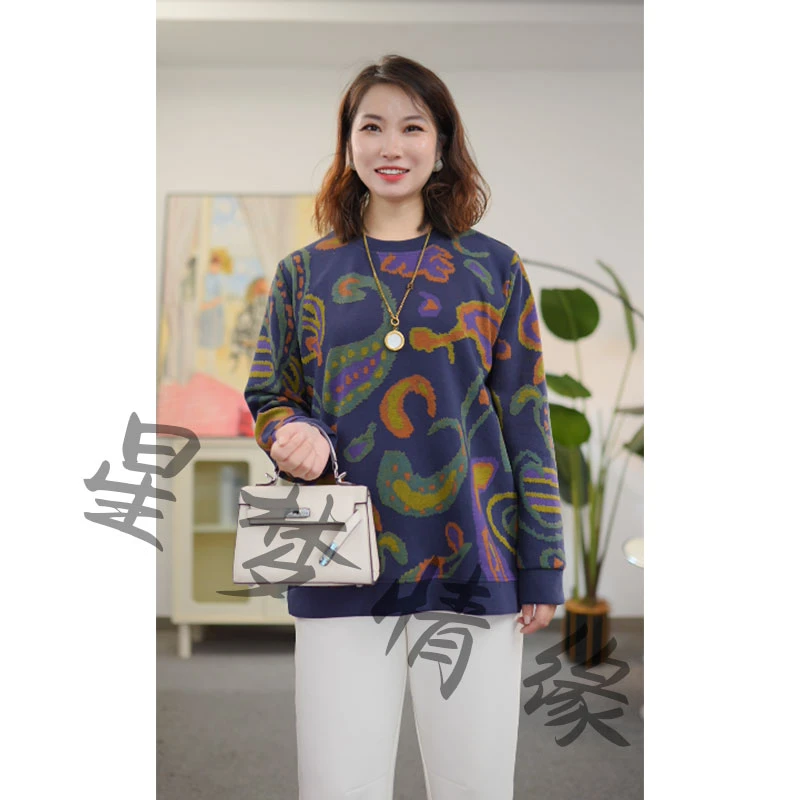 星梦情缘大码女装秋季女士卫衣轻职风长袖圆领宽松上衣显瘦长袖