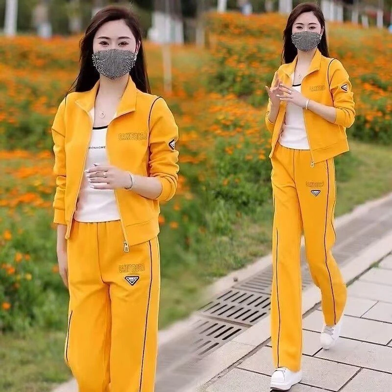 2025秋季新款时尚运动服套装女立领开衫外套阔腿裤显瘦卫衣两件套