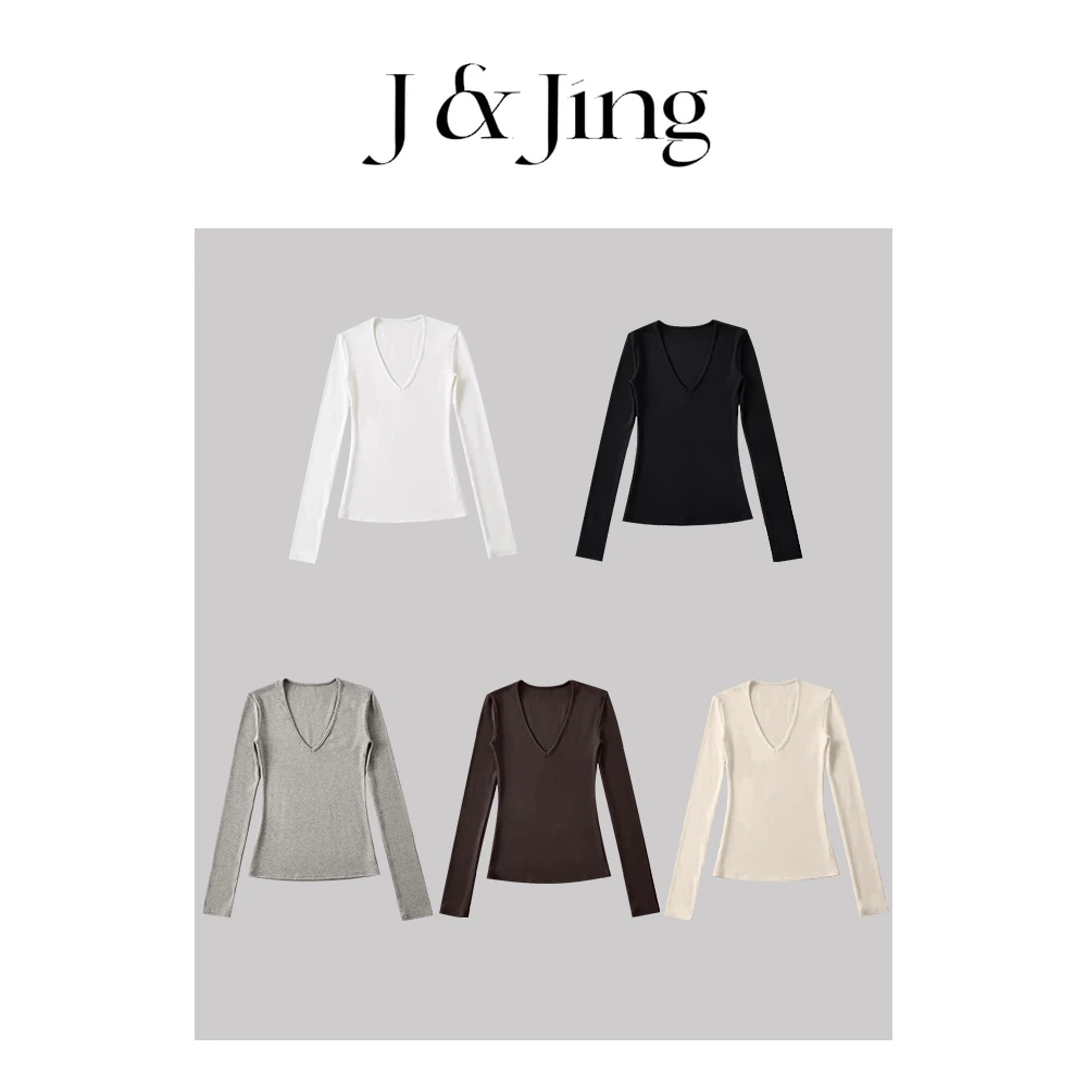 J&Jing-「解密蛮腰」-改版超多次！V领舒适显瘦Q弹打底上衣MD509