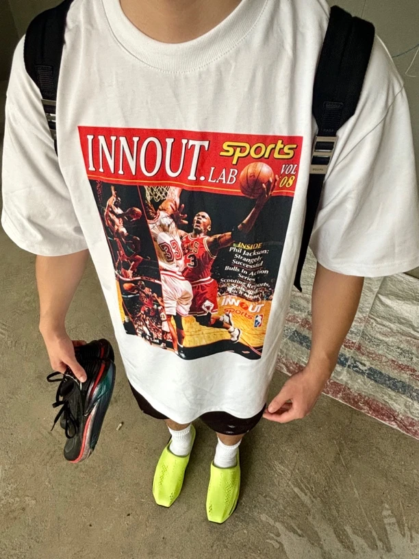 INNOUT球星印花宽松圆领投篮短袖T恤男个性潮流圆领纯棉运动半袖