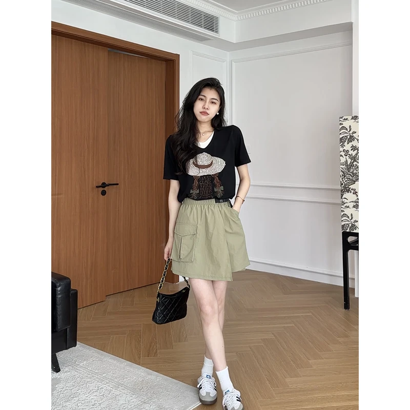 张阿星【多色套装】竹节麻透气多色短袖+百搭速干裙裤   W425X07723