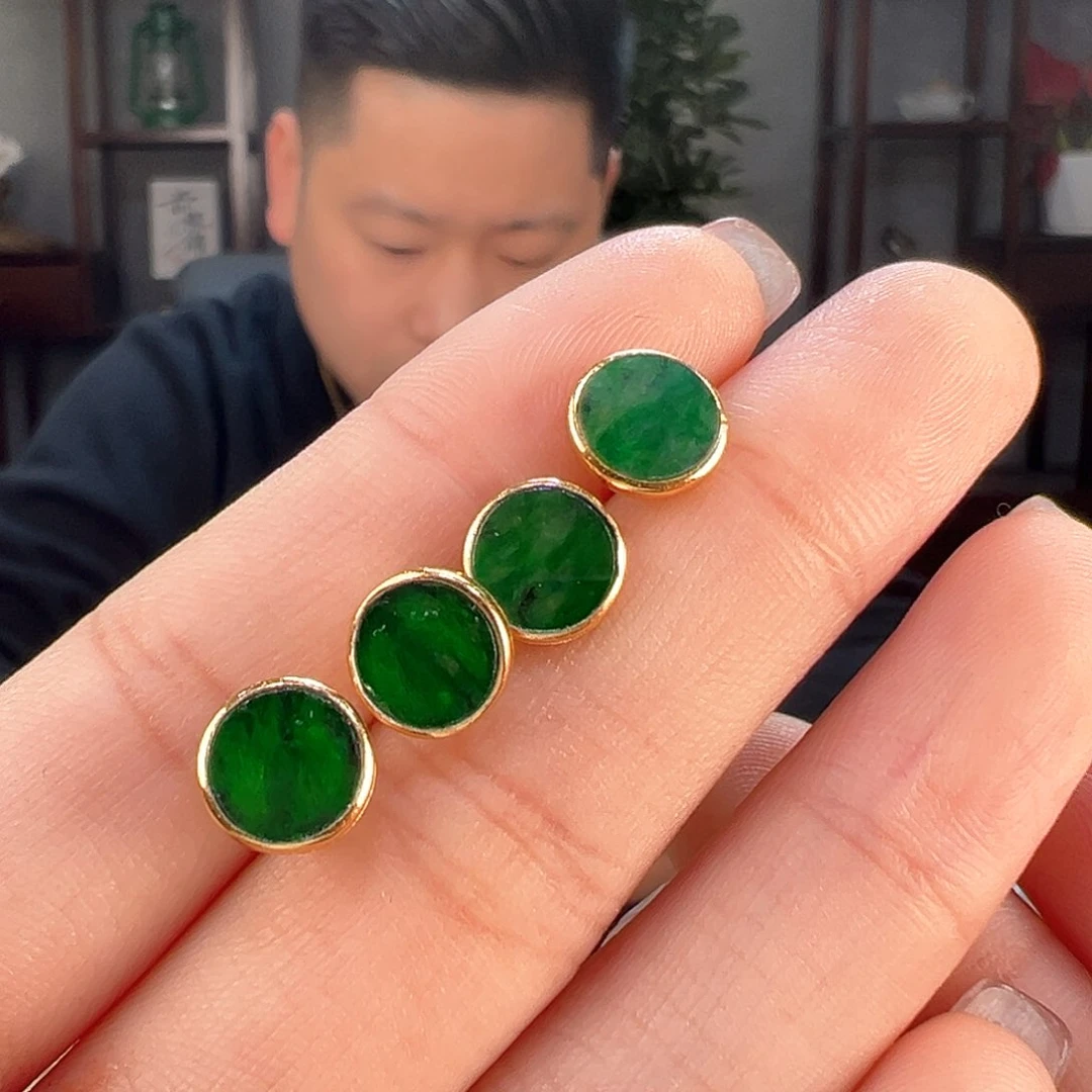 翡翠耳饰银S925镶嵌多样性发货一副