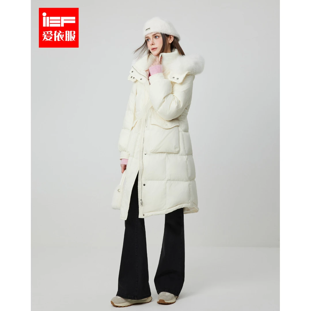 IEF/爱依服2025冬季新款时尚保暖温柔风设计感百搭羽绒中长外套
