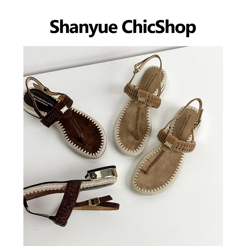 【SHANYUE】 -跟高2.5cm 头层羊反皮夹趾低跟凉鞋明星同款~