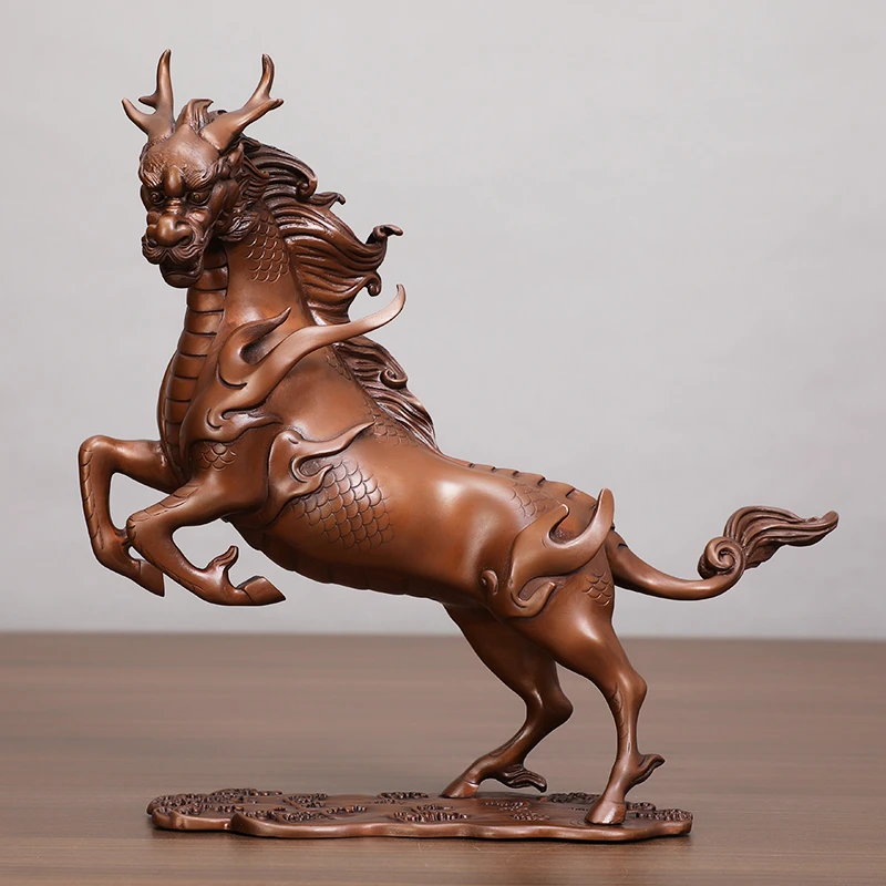 紫铜麒麟全铜摆件单麒麟抬脚水麒麟客厅玄关办公室中式创意摆设