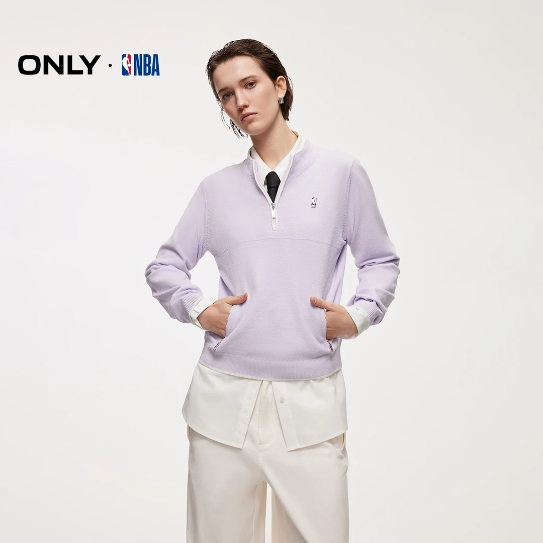 2025冬季新款联名时尚半开拉链撞色正肩长袖针织衫女|125413003