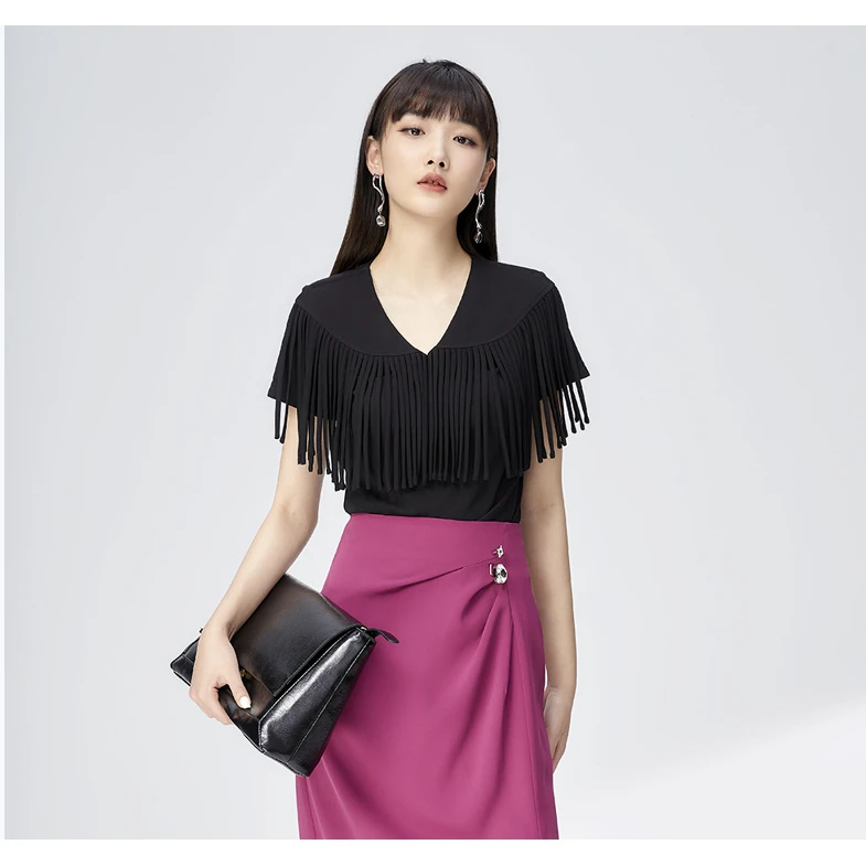 【小余专属】商场同款新品纯手工滚条流苏垫肩T恤N034A32035