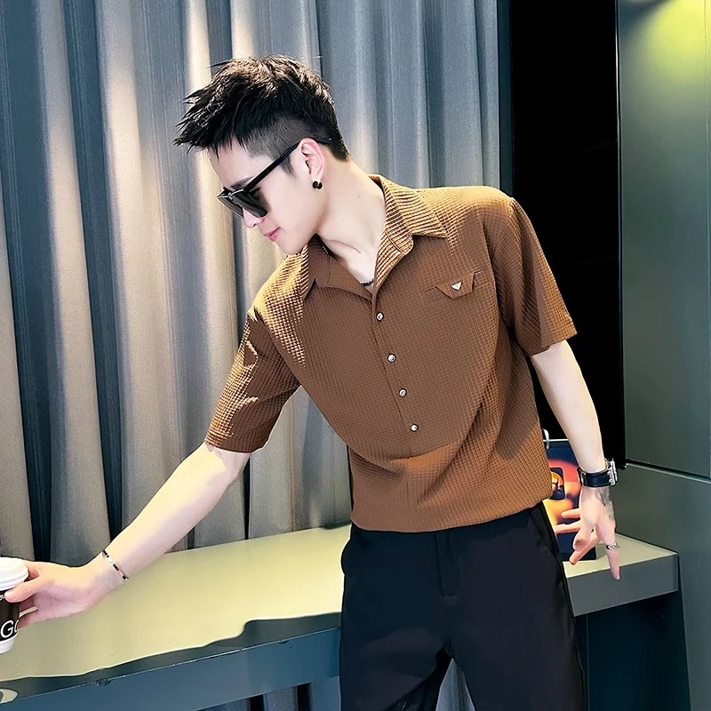 Cebrodz套头衬衫男短袖冰丝潮流POLO衫领2025夏高级感痞帅风上衣