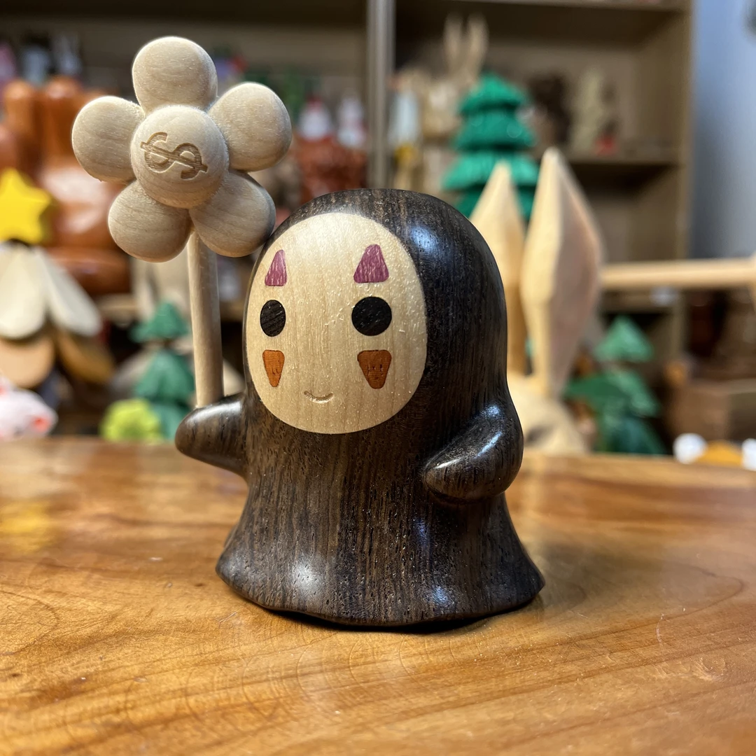 Q版无脸男摆件可爱实木桌面装饰ins风手里有钱花送朋友礼物