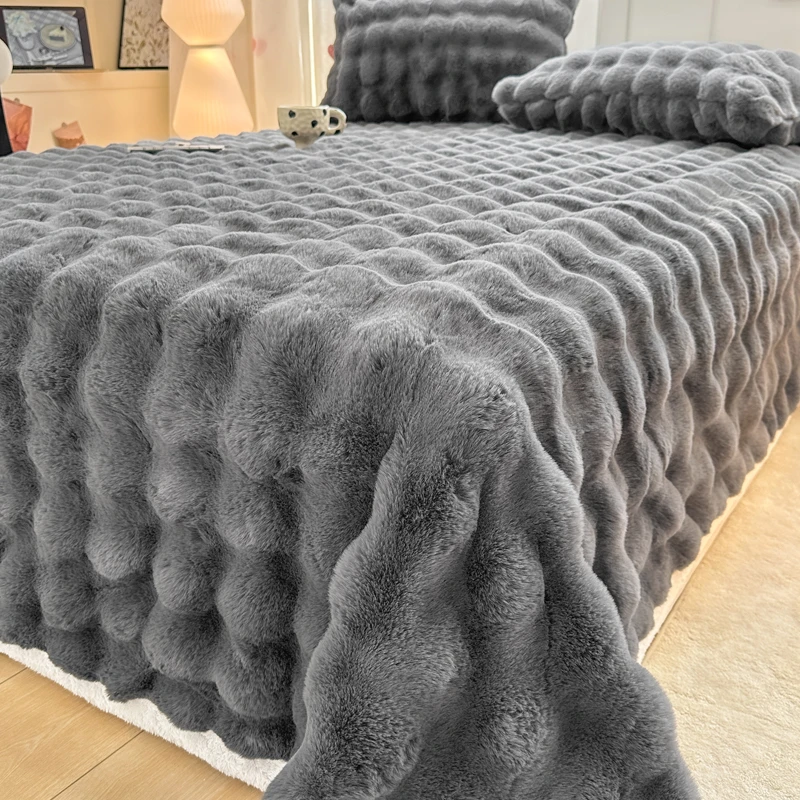 泡泡兔毛绒床单单件加厚纯色冬季加绒加厚学生季宿舍被单床上用品