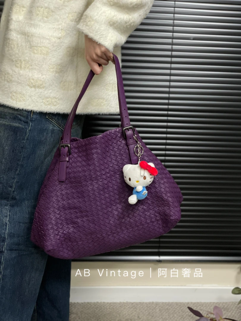 95新 BOTTEGA VENETA/葆蝶家 阿白奢品｜bv紫色编织托特包