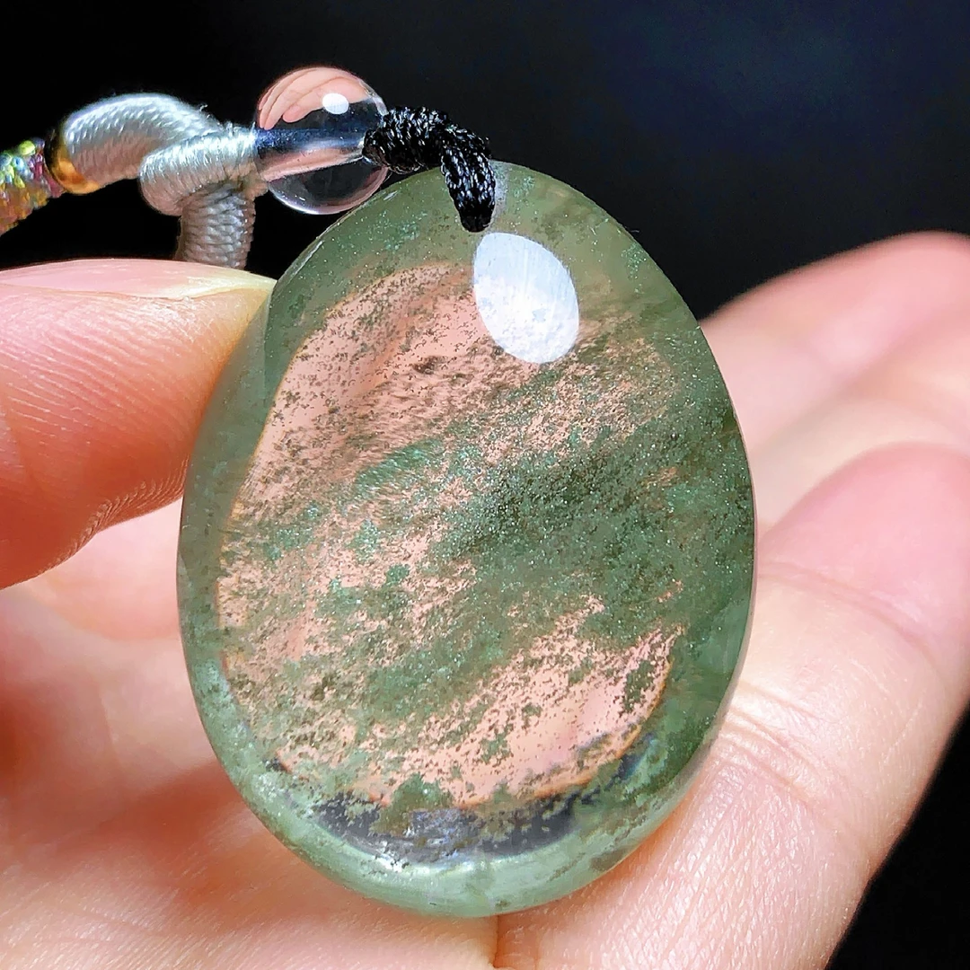 东海水晶天然前千层绿幽灵水晶水滴吊坠毛衣链项坠男女款聚宝盆