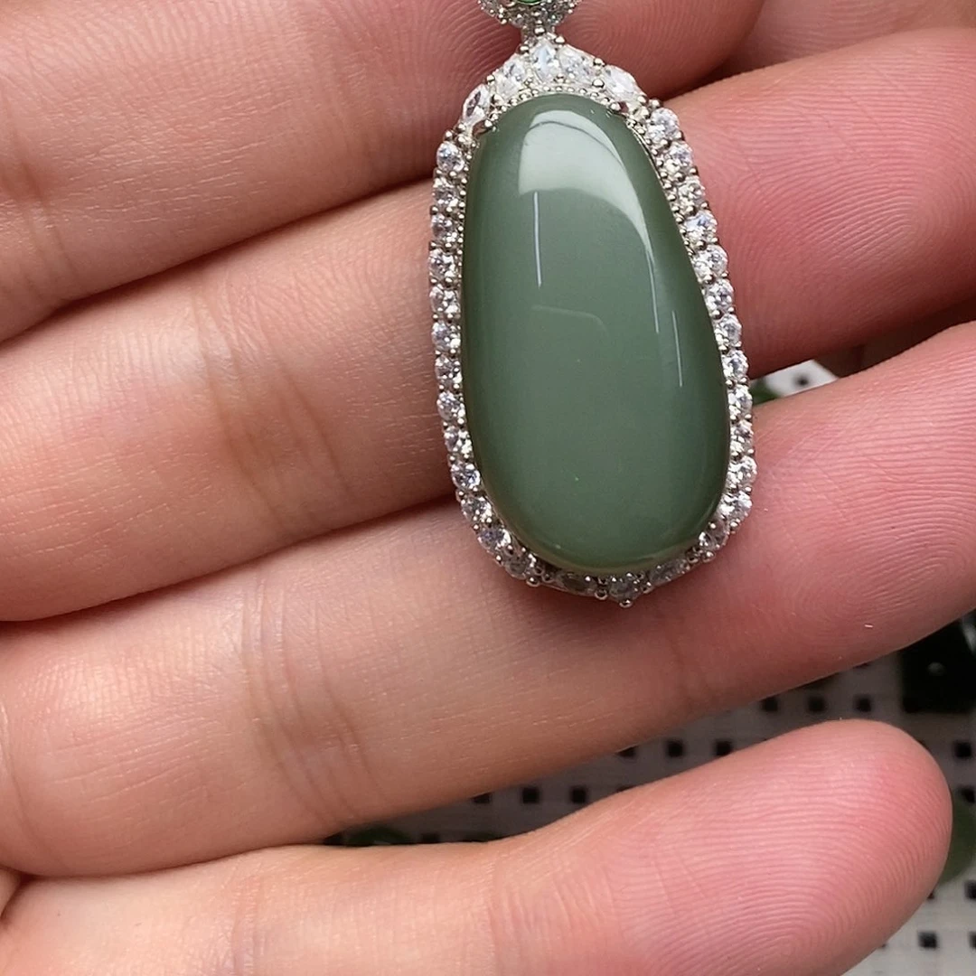 和田玉（碧玉）银S925镶嵌吊坠(不含链)