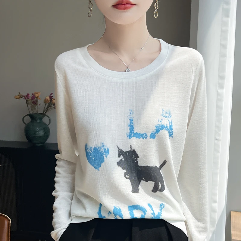 【莱赛尔】卡通狗印花圆领长袖上衣-A120