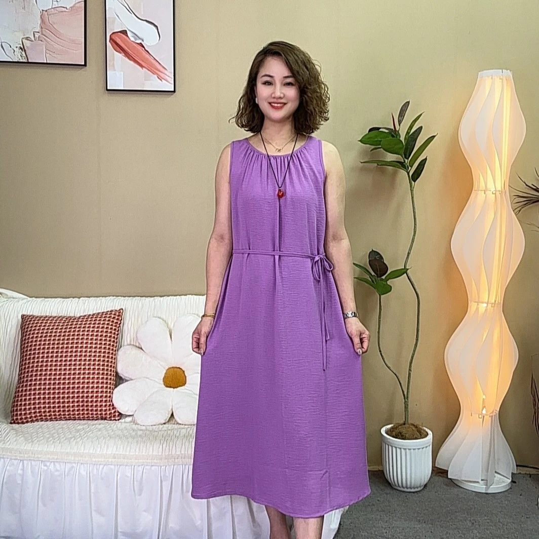 夏季新款圆领背心裙显瘦遮肉气质时尚百搭打底中长款女宽松连衣裙