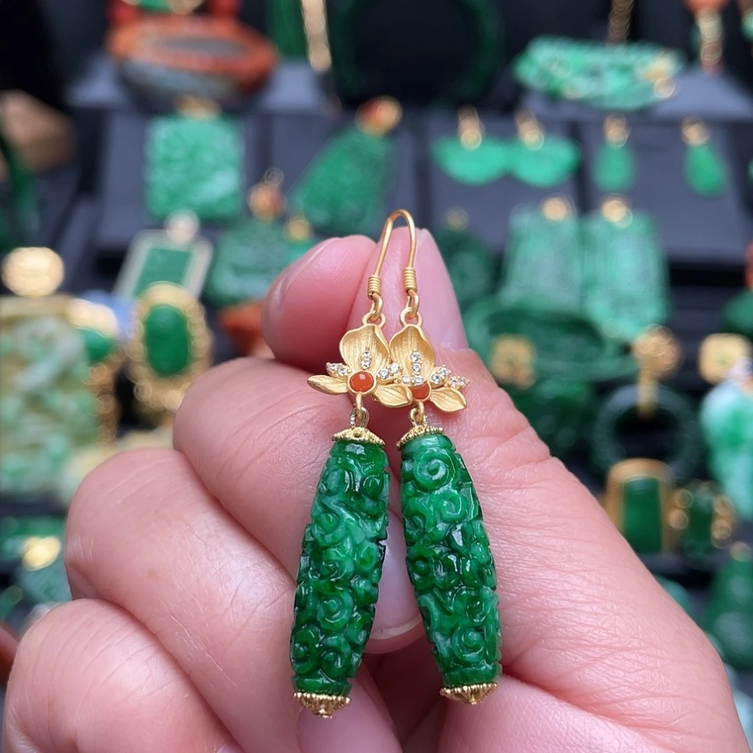 翡翠银S925镶嵌耳饰