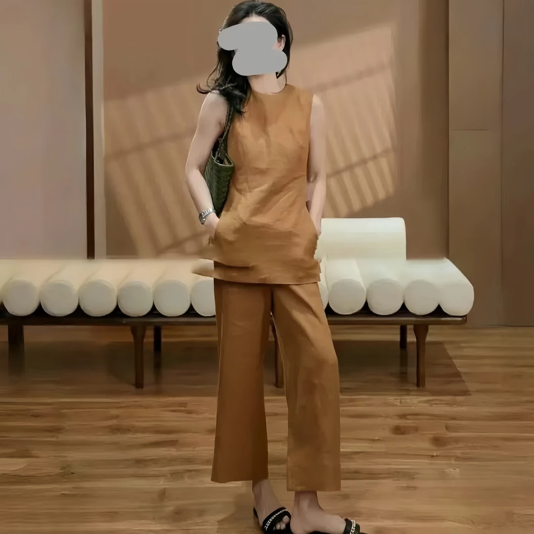 "简约风范"春夏女款无袖上衣+休闲裤女装套装