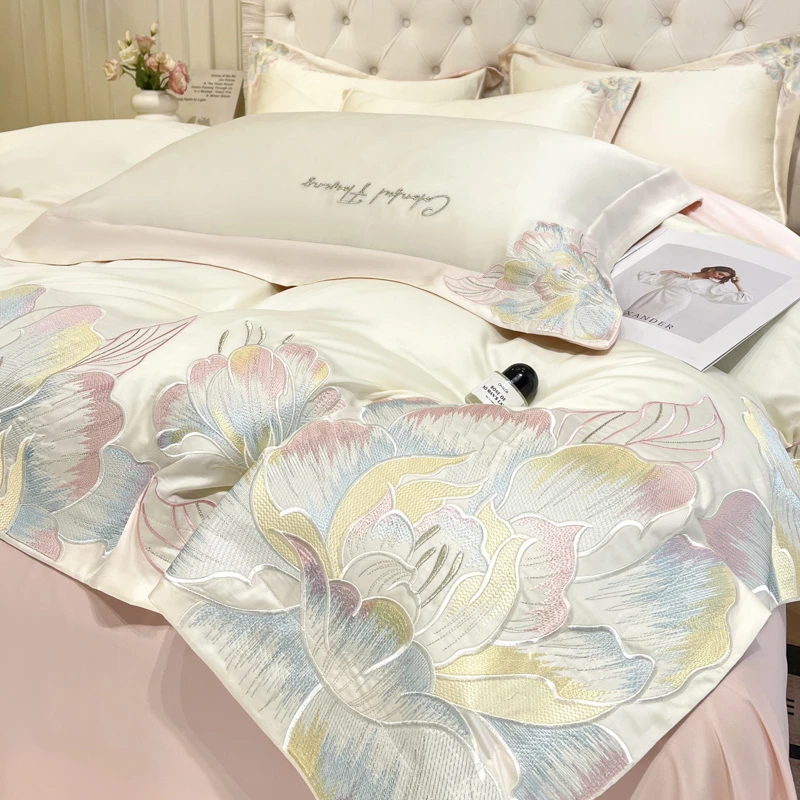 夏天轻奢莱赛尔天丝夏季冰丝凉感简约1.8m床单被套四件套高档床品