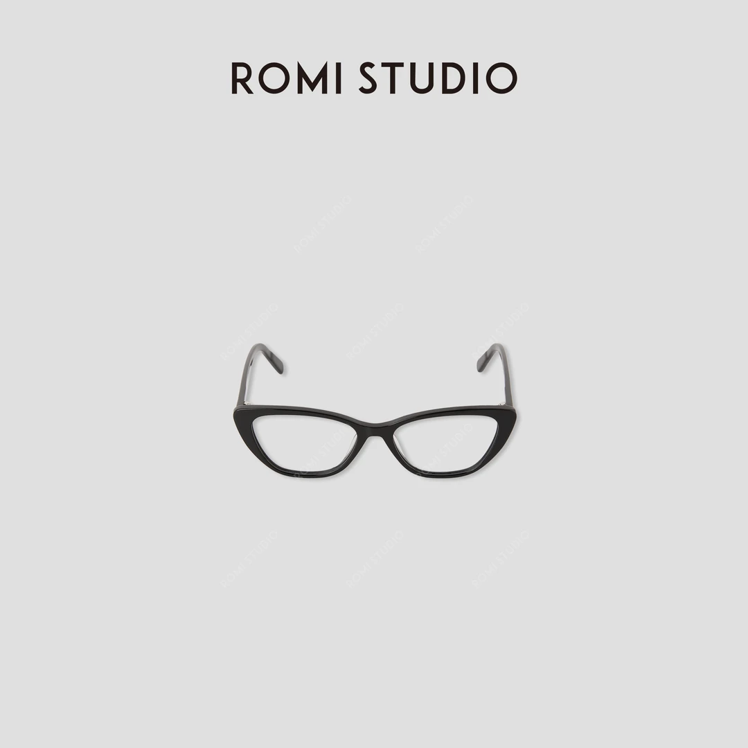 ROMI STUDIO轻质显脸小玳瑁色黑色复古猫眼小框眼镜 RWCLP34810