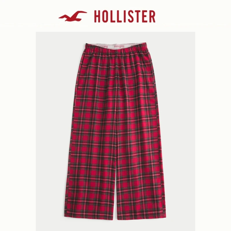 Hollister25秋冬新款法兰绒翻腰LOGO外穿遛弯睡裤女装346-5098