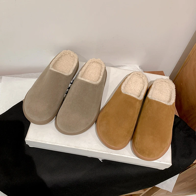 【匠心品质】加绒毛毛鞋保暖一脚蹬正品勃肯半拖雪地靴女秋冬棉鞋奶