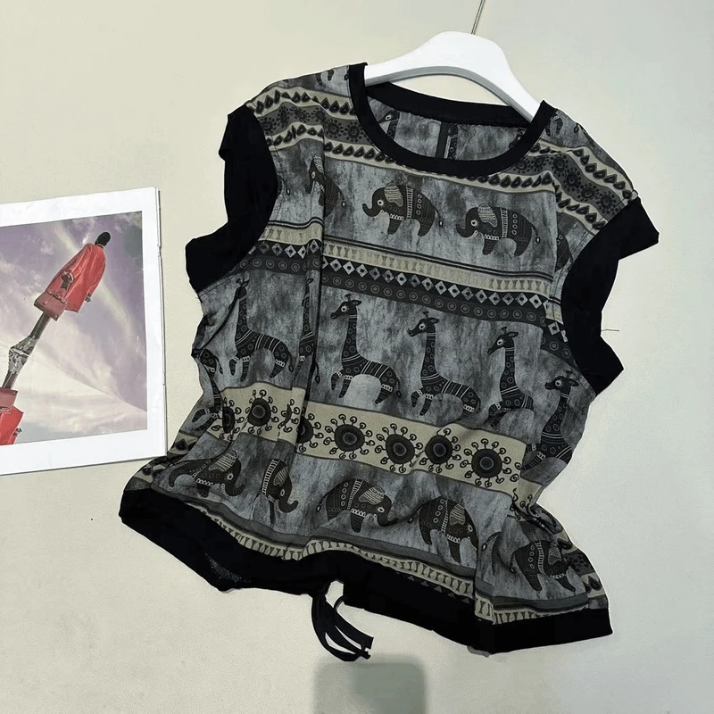 【运补5】25831夏款圆领设计感时尚百搭无袖女士上衣复古夏季宽松T