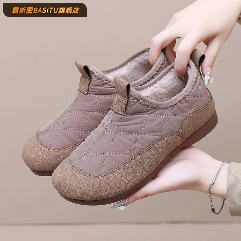 棉鞋女2025冬季新款加绒加厚保暖一脚蹬雪地靴加绒厚底松糕鞋