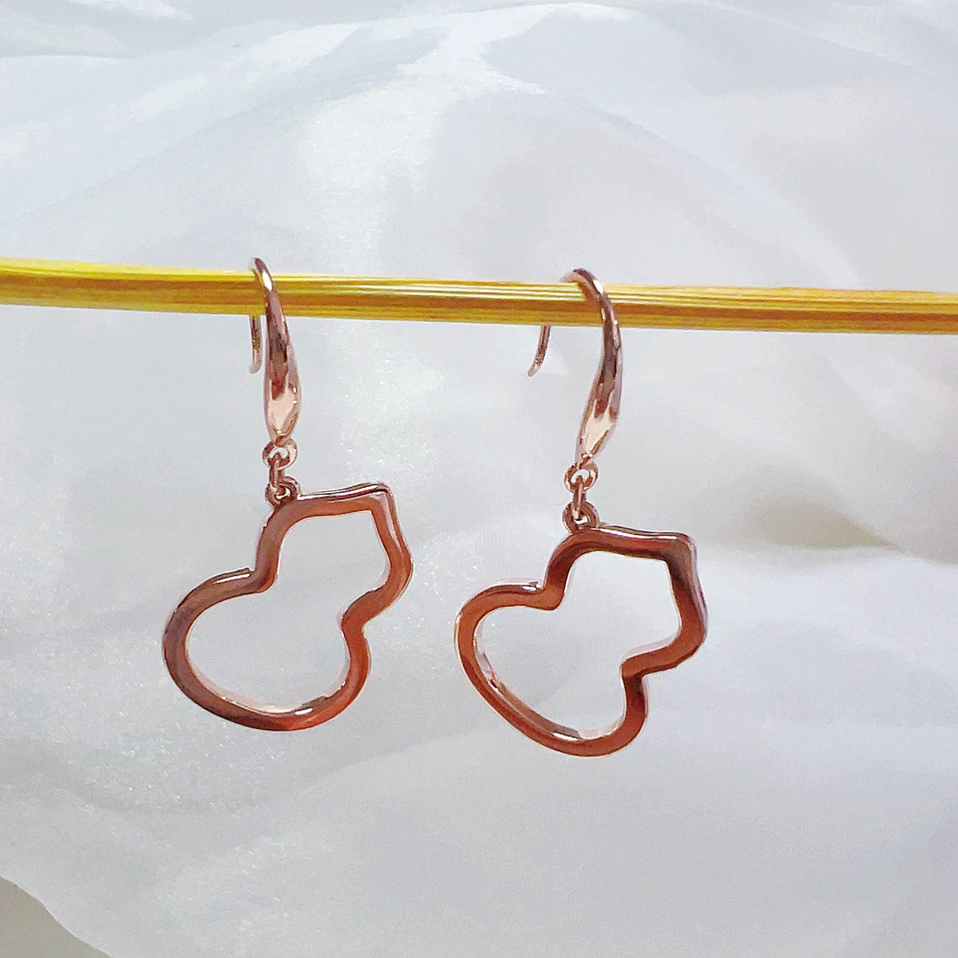 诗牧18K金玫瑰金葫芦耳环时尚百搭简约气质大牌经典耳勾