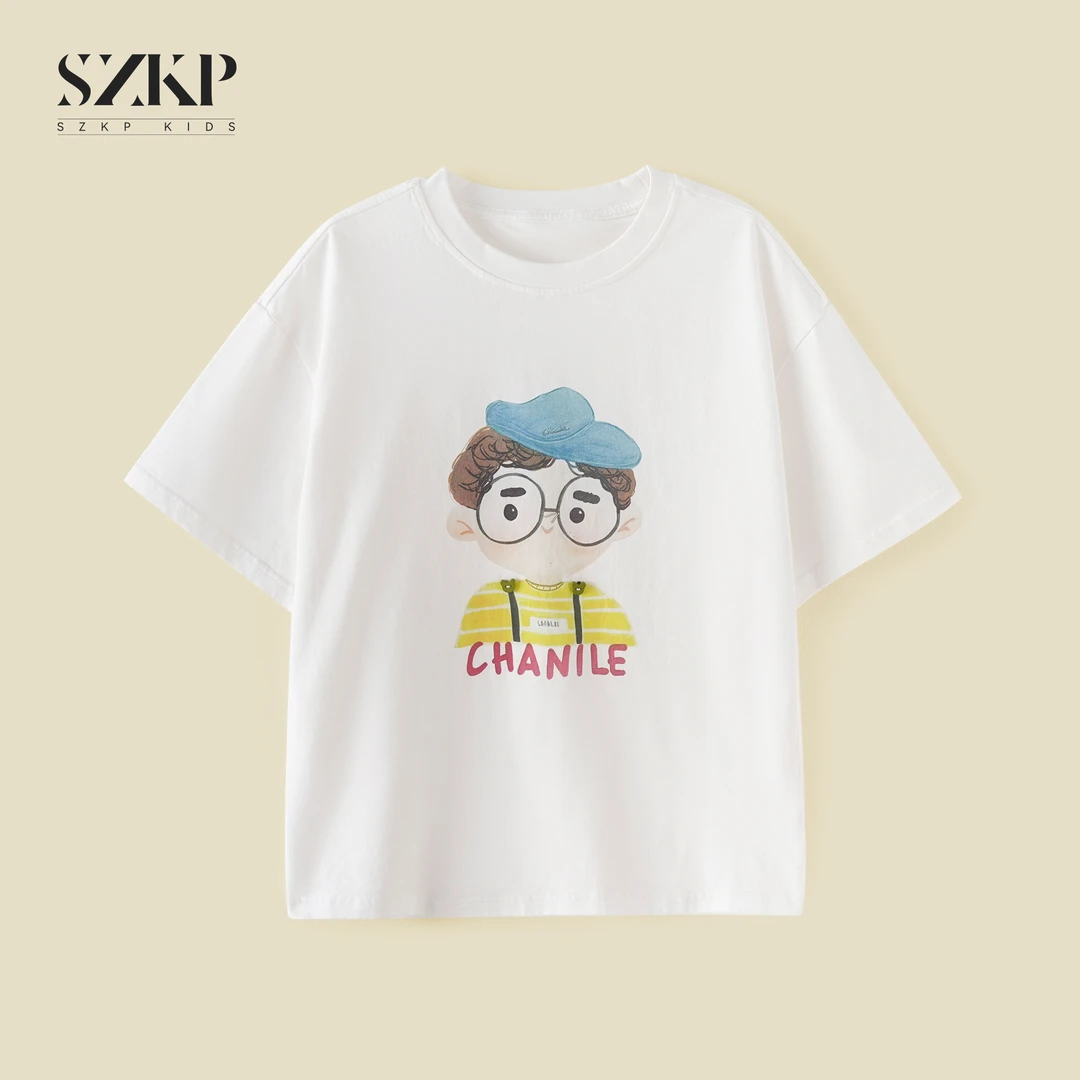 SZKP纯棉针织薄款印花t恤女童夏季新款儿童潮款短袖BGYX551340