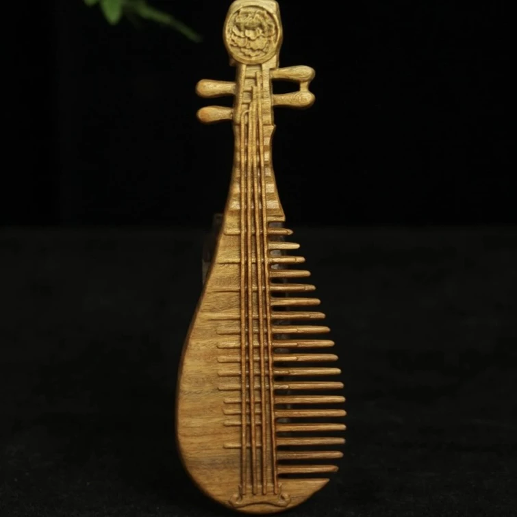 天然檀木古风琵琶琴梳防静电实木梳