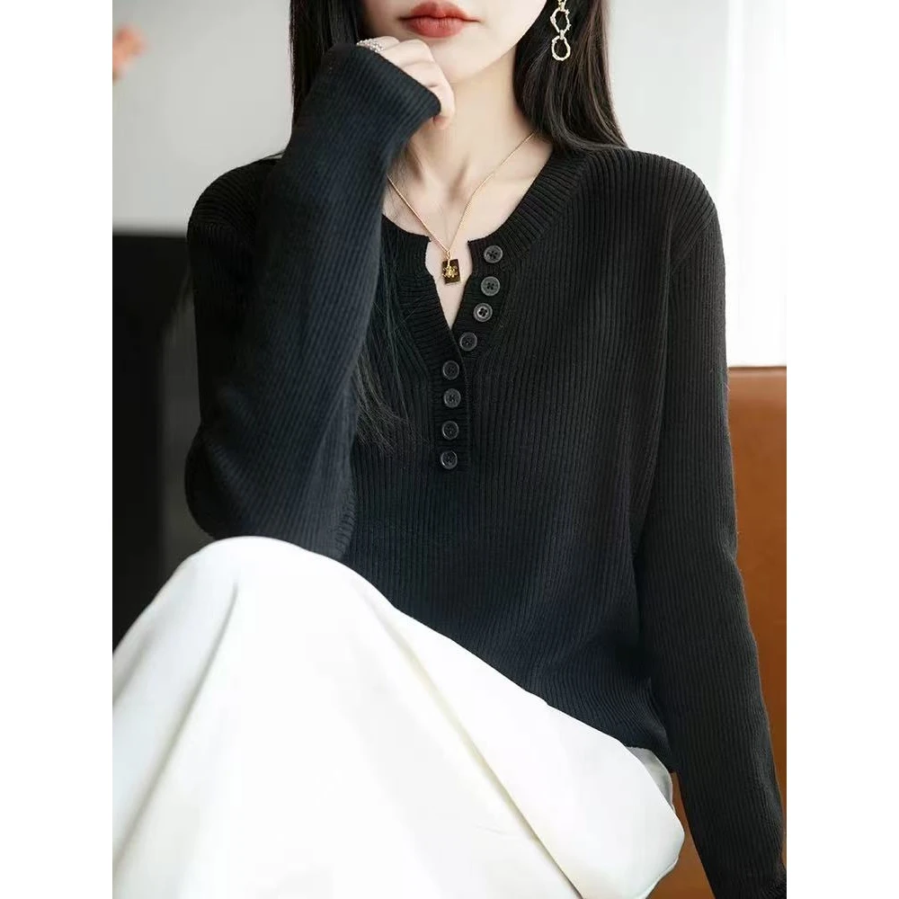 （玉姐家）秋款原版纽扣V领宽松显瘦上衣f1550 J6070
