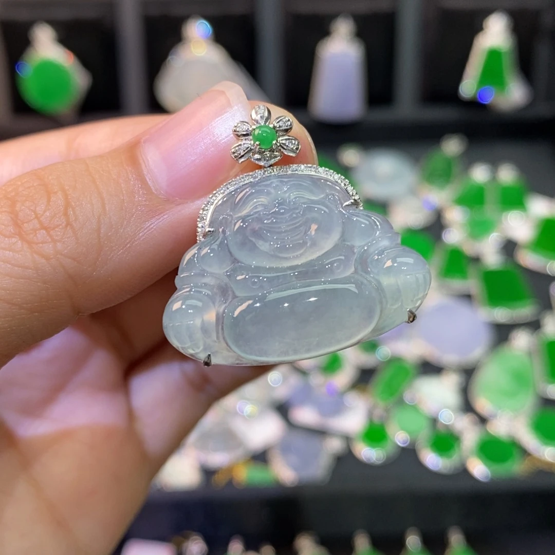 吊坠(不含链)18K金镶嵌翡翠