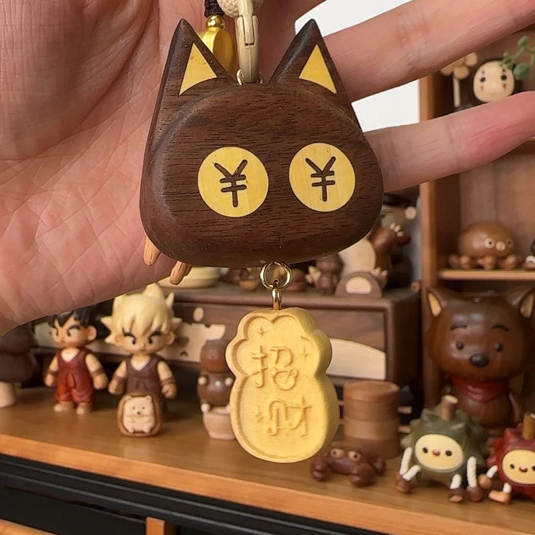 木小黑猫猫头挂件挂饰