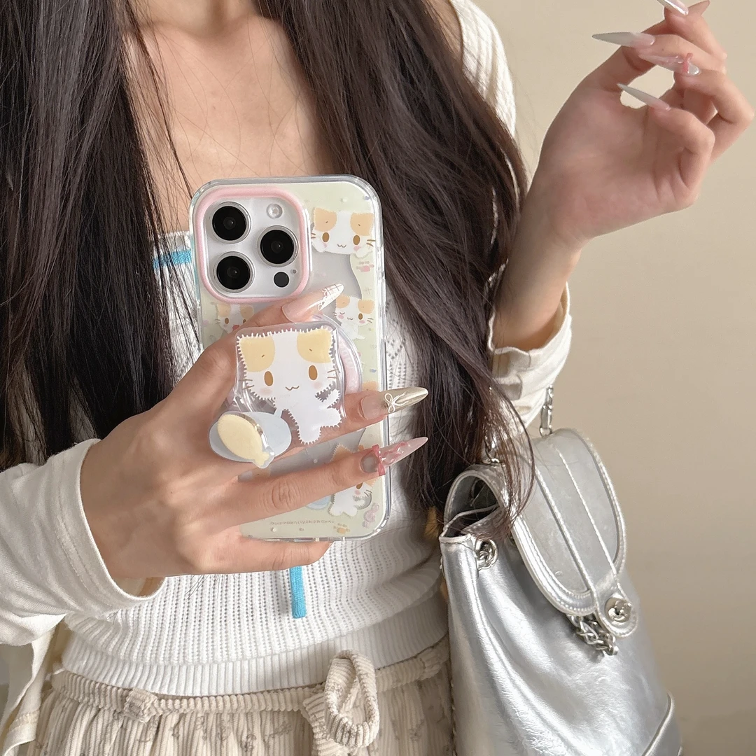 磁吸棉花糖猫咪适用苹果16promax防摔iPhone15手机壳14粉色13支架