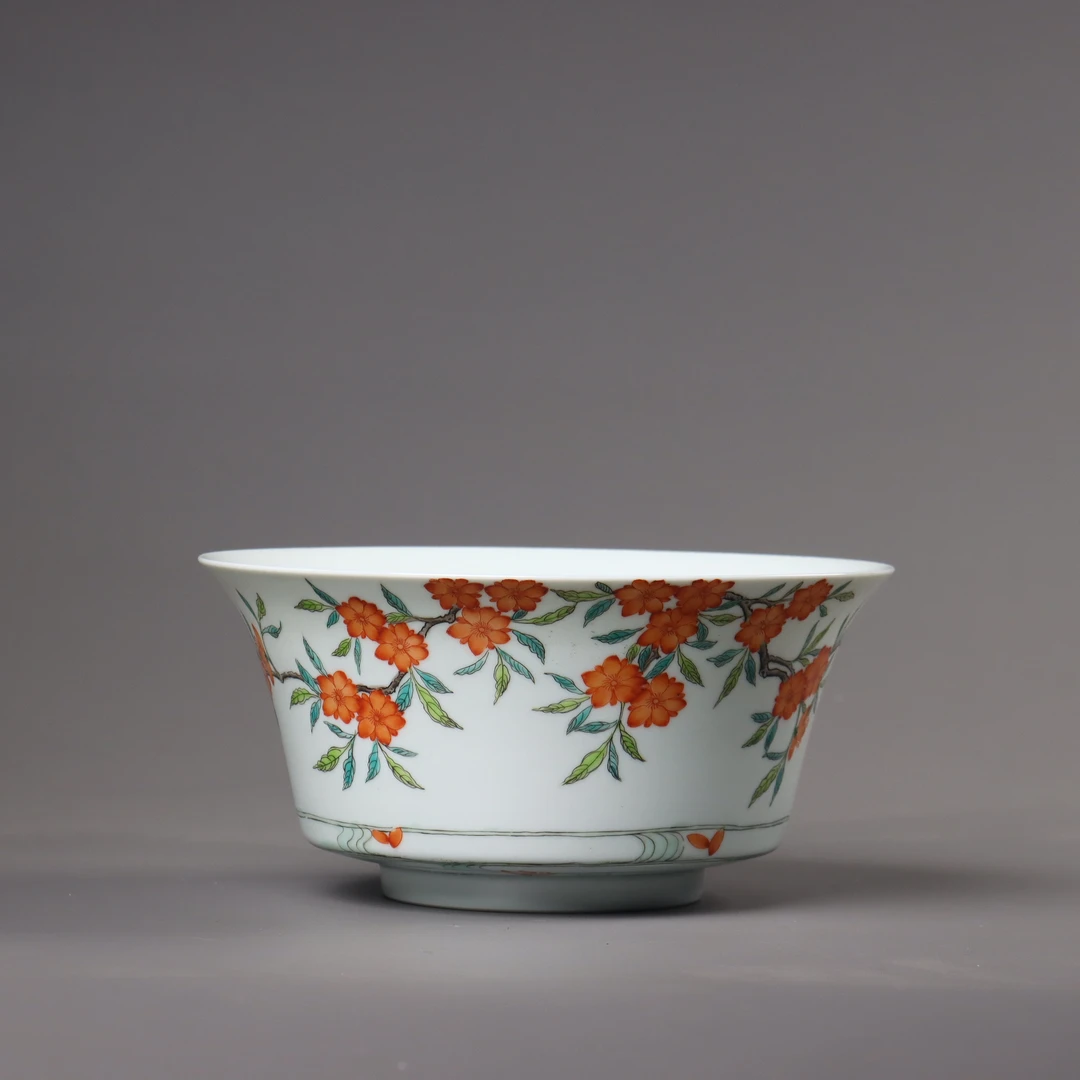 【清雍正】粉彩落花流水马蹄碗（口径18.3cm 高9cm）738