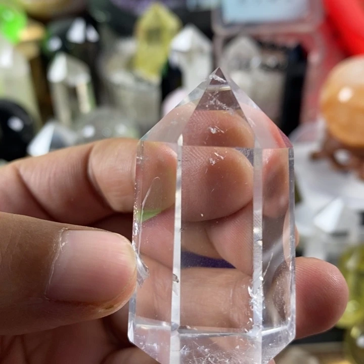 天然白水晶柱摆件