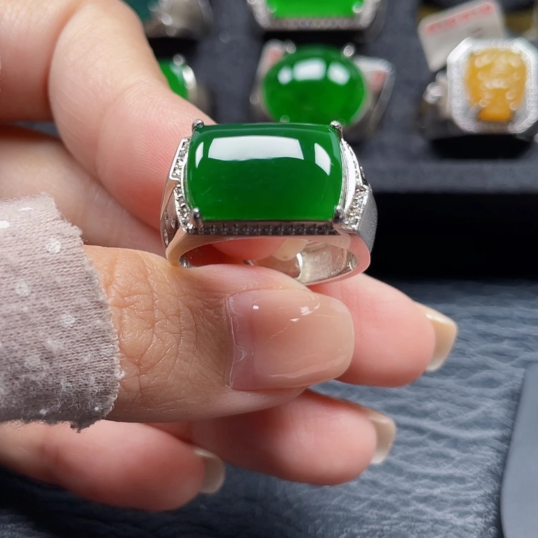翡翠银S925镶嵌戒指天然A货翡翠没运费险3391