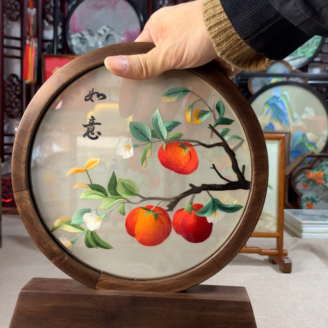 木精品苏绣实木摆件