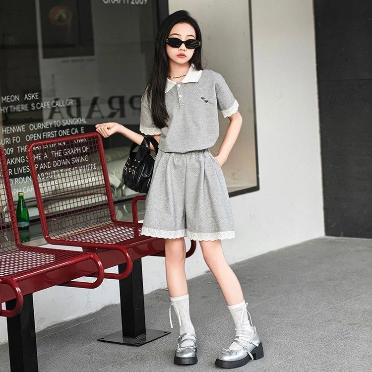 女童夏季套装百搭女大童新款两件套洋气运动短袖短裤儿童全套