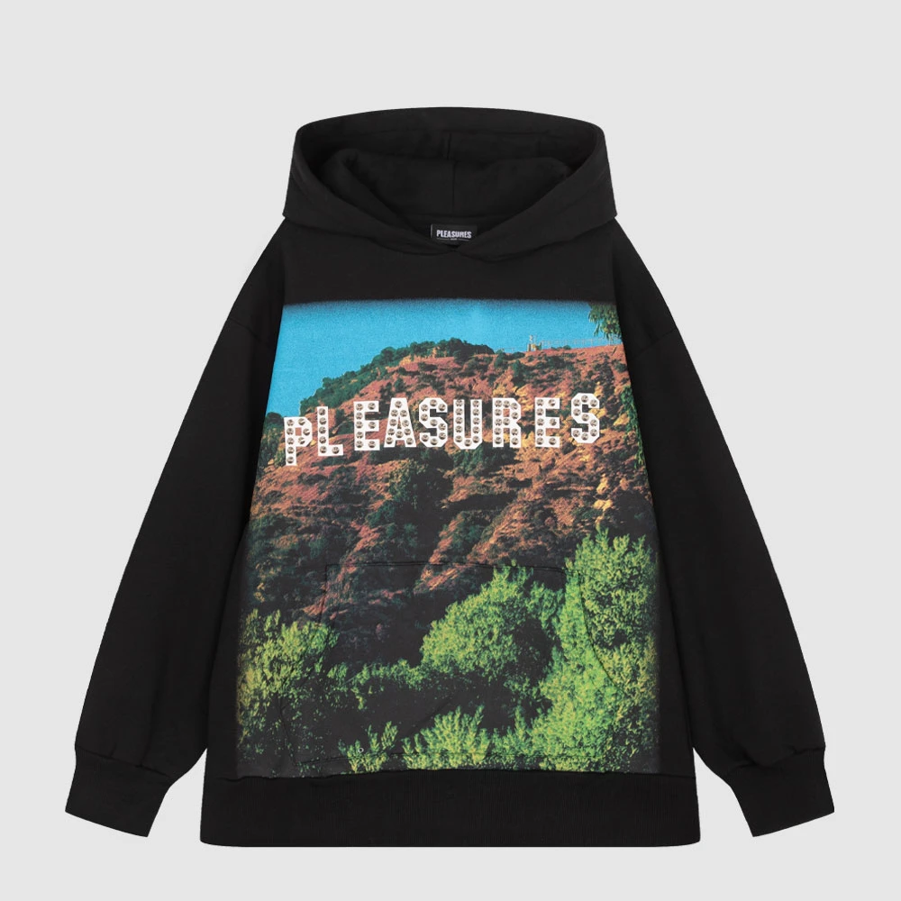 PLEASURES铆钉袋鼠兜男士连帽衫连帽卫衣P21SP009BLACK