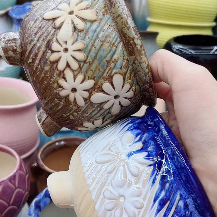 多肉绿植陶瓷花盆9.9包邮，有孔