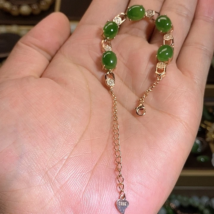 【闪购商品】银S925镶嵌手链和田玉（碧玉）