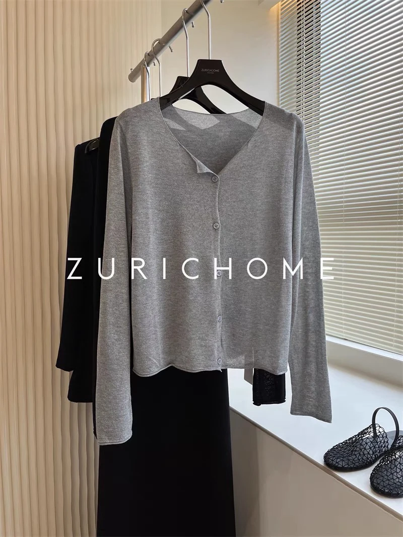 欧货银丝长袖薄款防晒衫针织开衫女夏薄款纯色空调衫