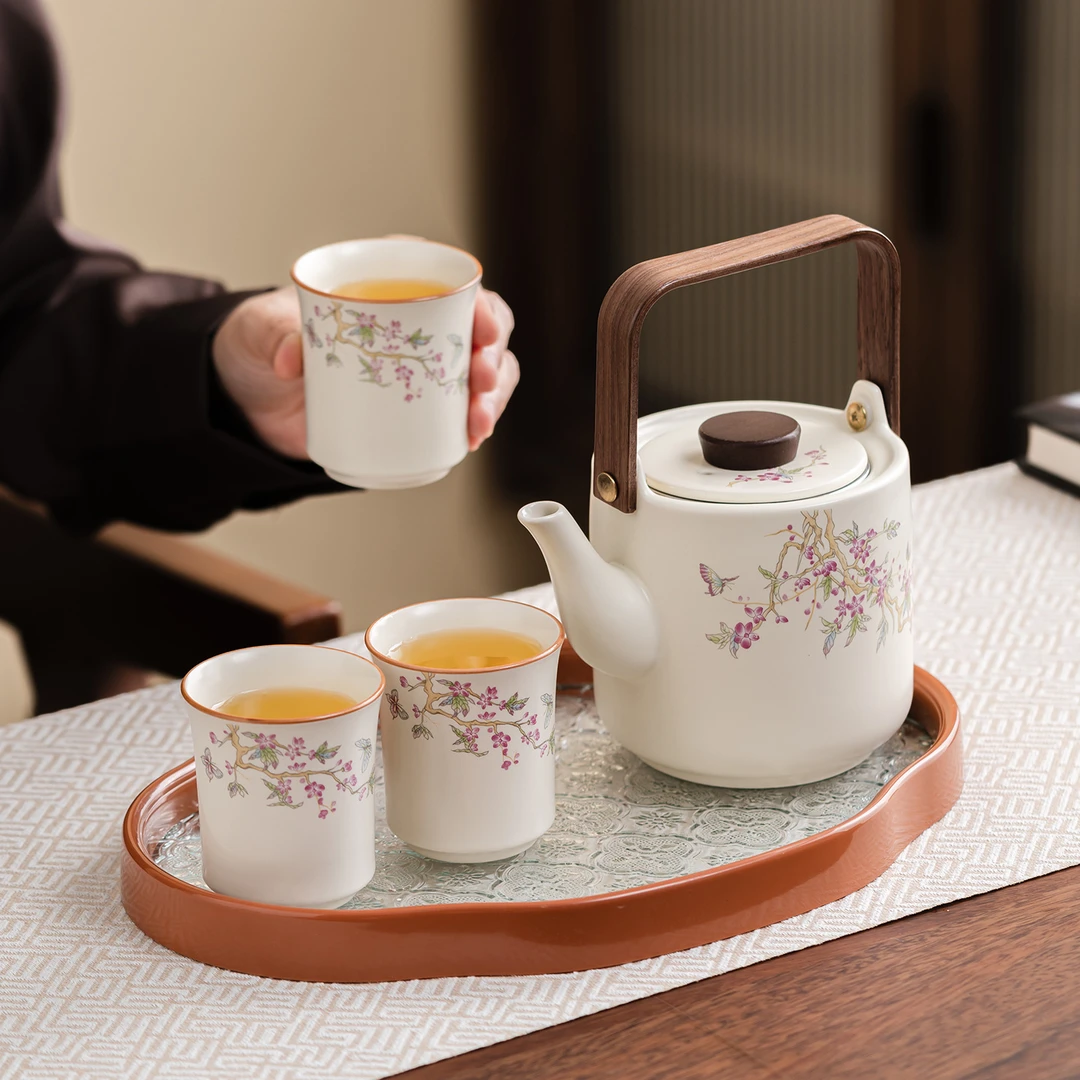 2025新款汝窑紫藤花提梁壶家用轻奢泡茶壶单壶过滤网功夫茶具茶杯